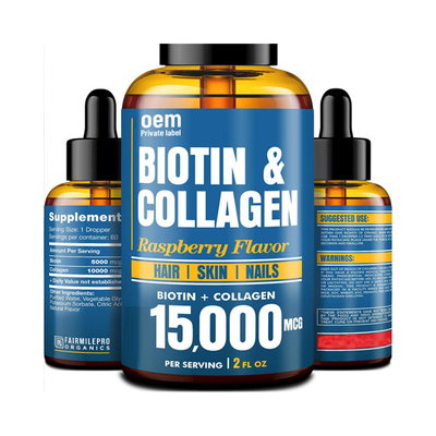 Collagène liquide oral de biotine d'OEM pour des baisses collagène et biotine liquides de santé de croissance et de peau de cheveux