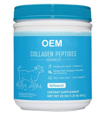 Les peptides de collagène d'approvisionnement d'OEM saupoudrent avec de l'acide hyaluronique et la vitamine C 20 onces Unflavored 10 onces