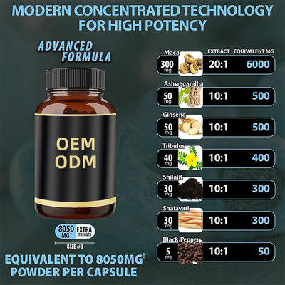 Énergie macagan organique végétarienne de poudre d'Ashwagandha de capsules macagan de haute qualité de poivre noir d'OEM