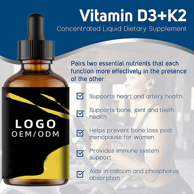 La vitamine organique D3 K2 laisse tomber le liquide de la vitamine D d'Omega d'huile de MCT OEM de 5000 unités internationales