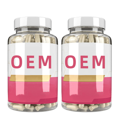 Les pilules d'OEM de soins de la peau font face à des capsules de vitamine C de collagène marque sur tablette anti-vieillissement