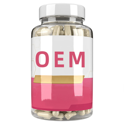 Les pilules d'OEM de soins de la peau font face à des capsules de vitamine C de collagène marque sur tablette anti-vieillissement