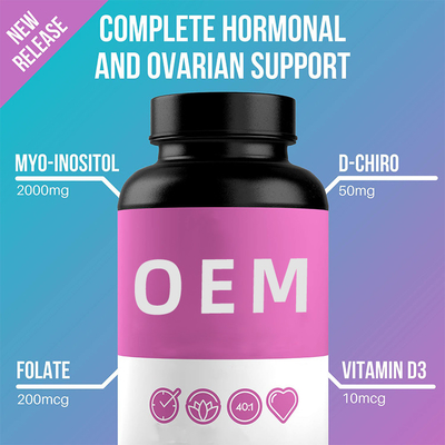 Suppléments de soutien de l'hormone des anti femmes de fatigue avec le supplément folique de la vitamine D3 d'inositol de D-Chiro